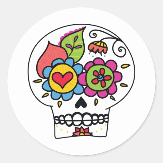 砂糖スカル、Dia de Los Muertos Stickers、白 ラウンドシール (正面)