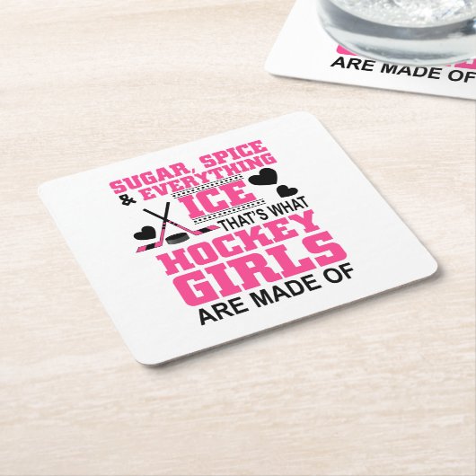砂糖スパイスと全てのアイスガールホッケー スクエアペーパーコースター (アングル)