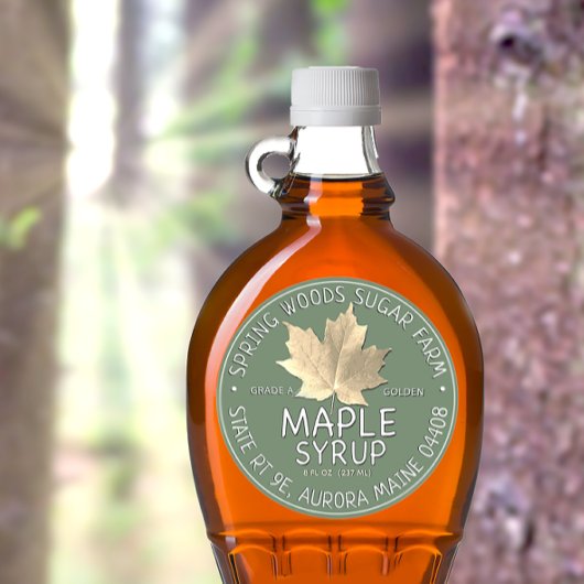 砂糖メープルリーフ付きグリーンメープルシロップのラベル ラウンドシール