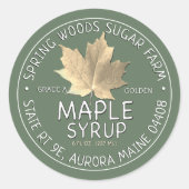 砂糖メープルリーフ付きグリーンメープルシロップのラベル ラウンドシール (正面)