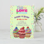 砂糖愛のFour、4歳の誕生日おめでとうカップケーキ 招待状 (スタンド正面)