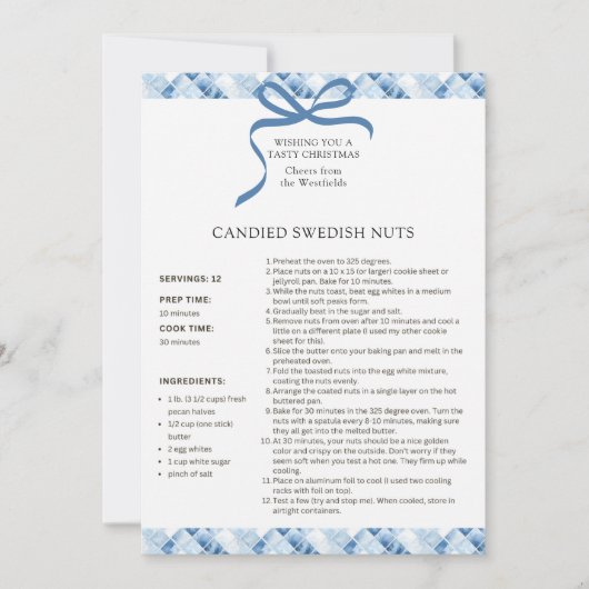 砂糖漬けスウェーデンナッツレシピクリスマスカード シーズンカード (正面)