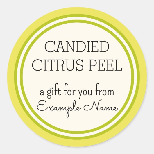 砂糖漬け柑橘類ピールギフトラベルテンプレート ラウンドシール (正面)