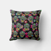 砂糖熱狂するスカルとフラワーブラック クッション (裏面)