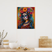 砂糖鮮やかスカルメイクアップの女性 ポスター (キッチン)