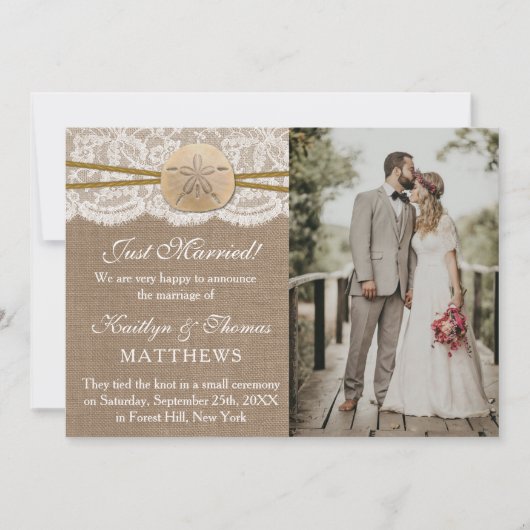 砂素朴ドルビーチ結婚式写真結婚 案内状 (正面)