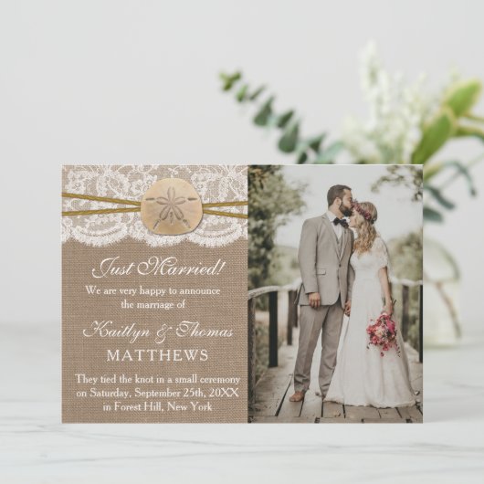 砂素朴ドルビーチ結婚式写真結婚 案内状 (スタンド正面)