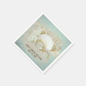 砂結婚のリングや輪と貝 スタンダードカクテルナプキン (角)