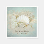 砂結婚の中の指輪と貝殻 スタンダードカクテルナプキン (正面)