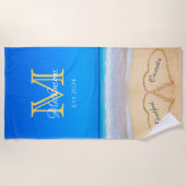 砂結婚科のハートモノグラムビーチタオル ビーチタオル (正面)