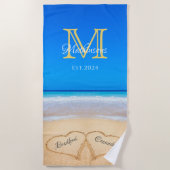 砂結婚科のハートモノグラムビーチタオル ビーチタオル (正面)