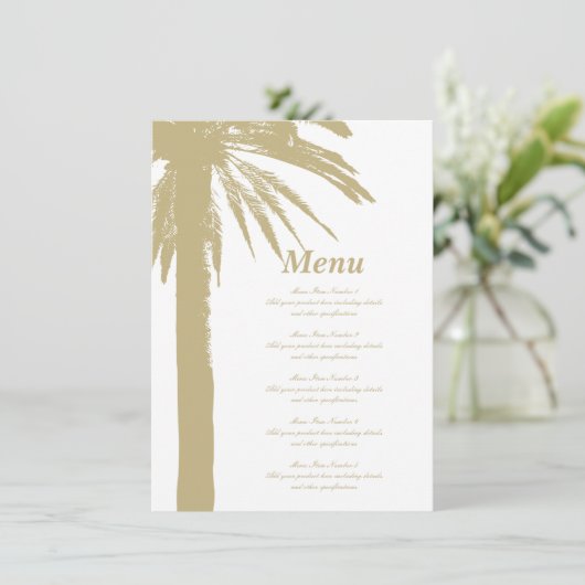 砂色のヤシの木のビーチ結婚式メニューテンプレート メニュー (スタンド正面)