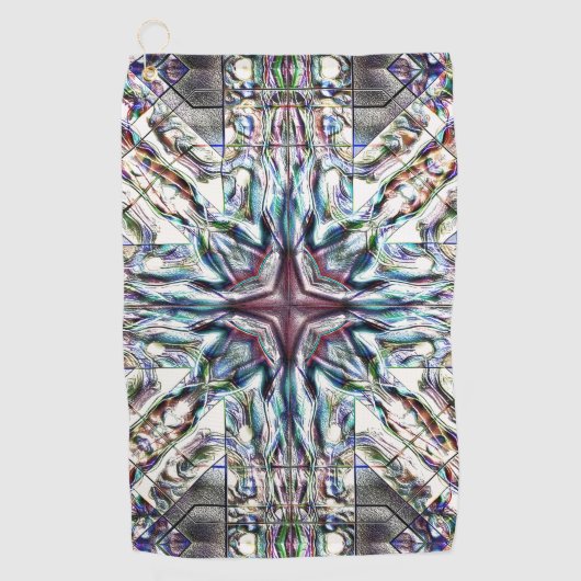 砂色の銀色の華やかな質感万華鏡のように千変万化するパターン ゴルフタオル (正面)