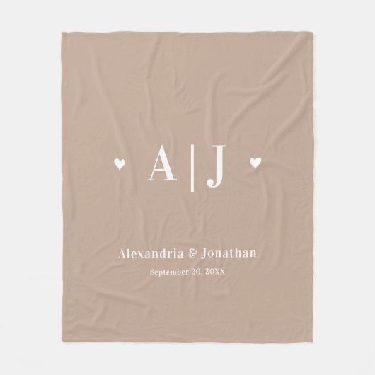 砂色新モダン生モミニマルノグラム フリースブランケット (正面)