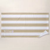 砂茶色（白） |カバナストライプパーソナライズされた ビーチタオル (正面)