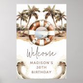 砂誕生日ビーチパーティーウェルカムサイン ポスター (正面)