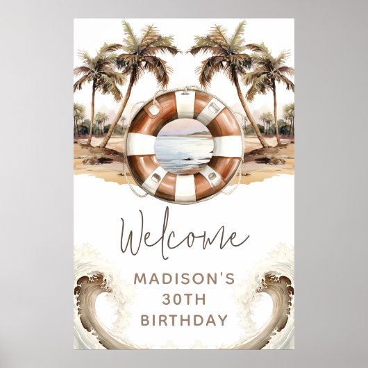 砂誕生日ビーチパーティーウェルカムサイン ポスター (正面)
