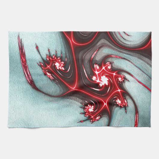 砂質グラインテクスチャを使用した強い赤いフラクタルトカゲ キッチンタオル (横)