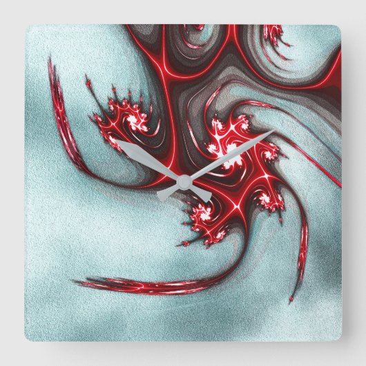 砂質グラインテクスチャを使用した強い赤いフラクタルトカゲ スクエア壁時計 (正面)