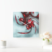 砂質グラインテクスチャを使用した強い赤いフラクタルトカゲ スクエア壁時計 (ホーム)