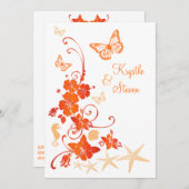 砂、オレンジ、ホワイトトロピカルビーチポスト結婚ズ2 招待状 (正面/裏面)