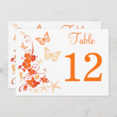 砂　オレンジ　白　トロピカルビーチ　テーブルナンバー 招待状 (正面/裏面)