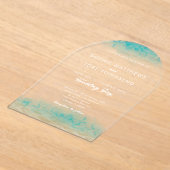 砂&シーモダンティール(緑がかった色)ホワイトビーチテーマ結婚ズ アクリル招待状 (レイダウン)