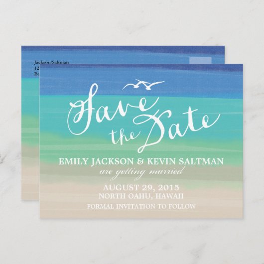 砂、海、シーグル |絵を描海の保存 案内ポストカード (正面/裏面)