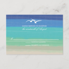 砂、海、シーグル |色彩の鮮やか海結婚式RSVP 出欠カード