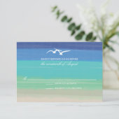 砂、海、シーグル |色彩の鮮やか海結婚式RSVP 出欠カード (スタンド正面)