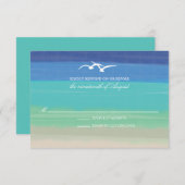 砂、海、シーグル |色彩の鮮やか海結婚式RSVP 出欠カード (正面/裏面)