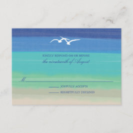 砂、海、シーグル |色彩の鮮やか海結婚式RSVP 出欠カード