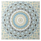 砂、青、流木の色調の沿岸曼荼羅 タイル (正面)