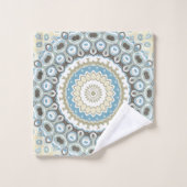 砂、青、流木の色調の沿岸曼荼羅 バスタオルセット (ウォッシュタオル)