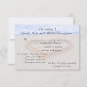 砂RSVPのビーチ結婚式のハート 出欠カード (正面)