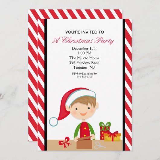 研修会のクリスマス・パーティの招待の愛らしい小妖精や小人 招待状 (正面/裏面)
