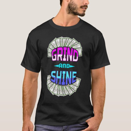研削と輝く男性の女性ビジネス所有者お金Cas Tシャツ (正面)