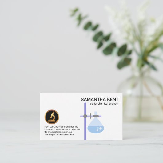 研究所機器ビーカーフラ縁どスコ化学者 名刺 (スタンド正面)