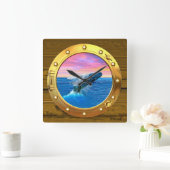 破るクジラの蒸気口の眺め スクエア壁時計 (ホーム)