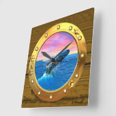 破るクジラの蒸気口の眺め スクエア壁時計 (傾斜)