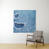 破れたデニム生地のテクスチャ、青い色合い。 タペストリー (インサイチュ)