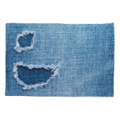 破れたデニム生地のテクスチャ、青い色合い。 枕カバー (裏面)