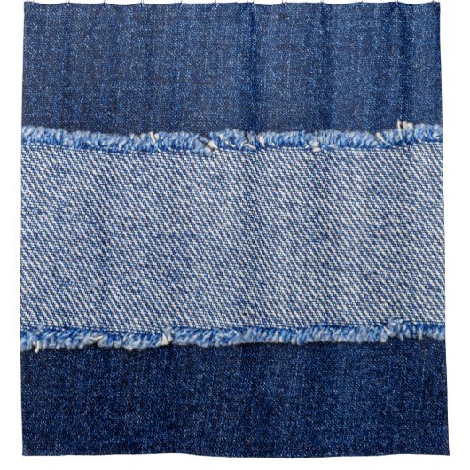 破れたデニム:ブルージーンズの生地。 シャワーカーテン (正面)