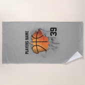 破れたバスケットボール ビーチタオル (正面)