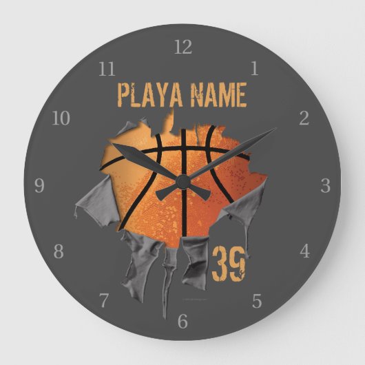破れたバスケットボール ラージ壁時計 (正面)