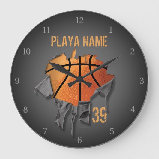 破れたバスケットボール ラージ壁時計 (正面)