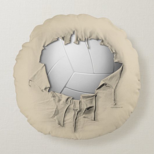 破れたバレーボール丸白枕 ラウンドクッション (正面)