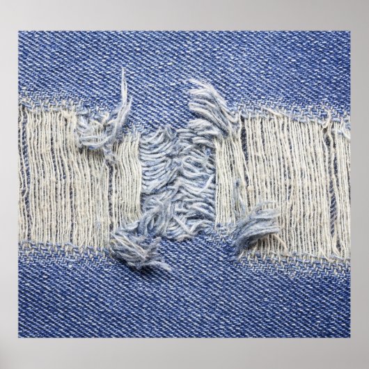 破れたブルーデニム：ジーンズの質感。 ポスター (正面)