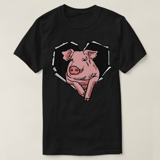 破れた布ピグ顔破れた穴ハートピグ顔プレミ Tシャツ (デザイン正面)