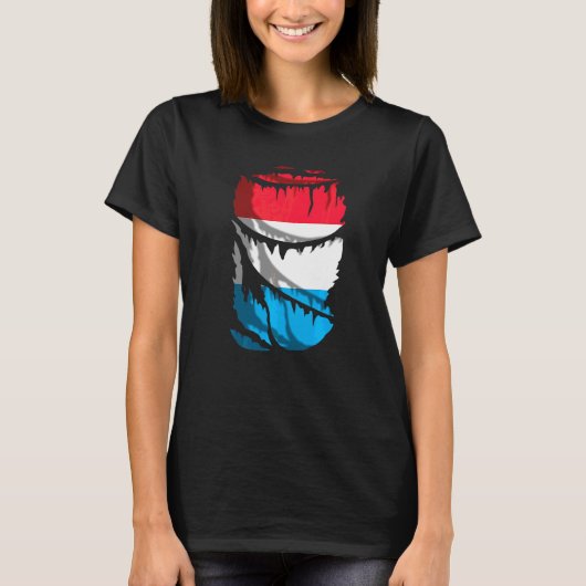 破れた布地効果のルクセンブルク国旗 Tシャツ (正面)